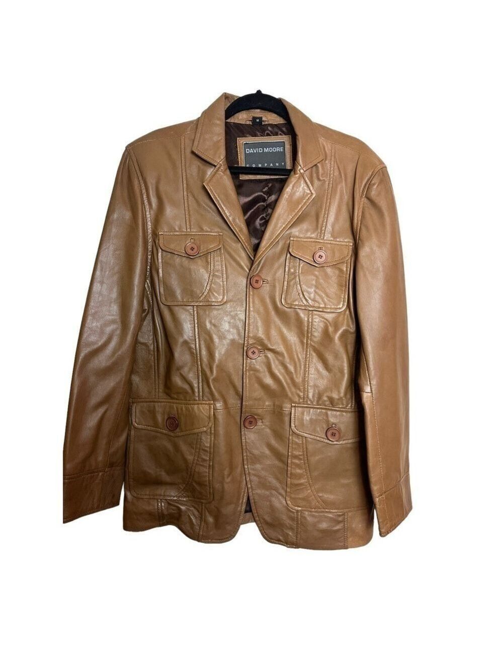 David Moore Vintage Faux Leather Military Style Jacket in Camel Brown